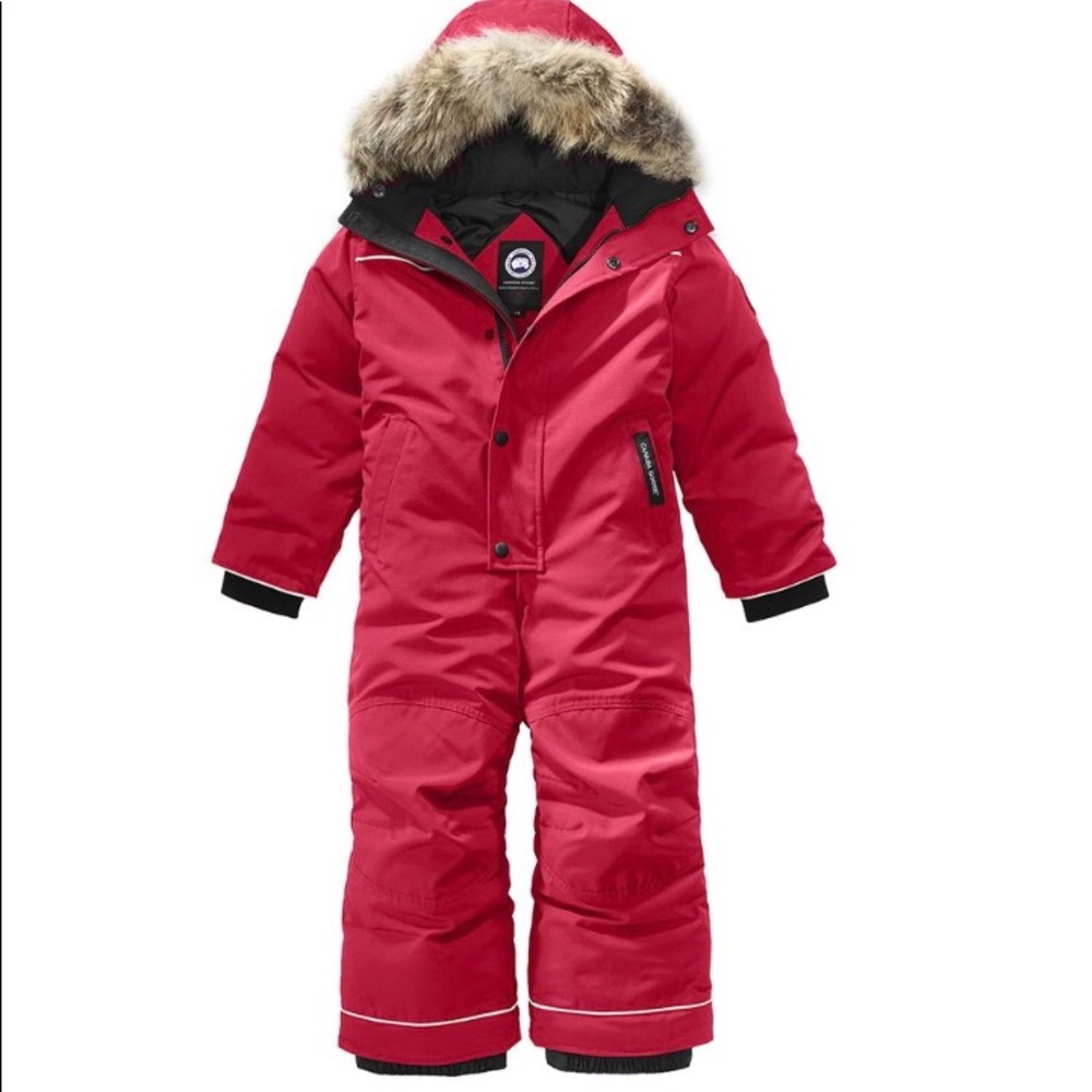Authentic Canada Goose Kids Red Snowsuit with Fur-Trim Hood